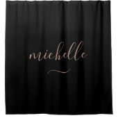 Elegantes Schriftmonogramm Schwarz Gold Duschvorhang (Vorderseite)