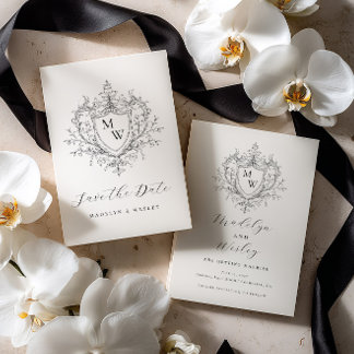 Elegantes Schriftmonogramm-Wappen Save The Date