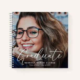 Elegantes Schriftzug-Absolventen-Foto-Andenken Notizblock