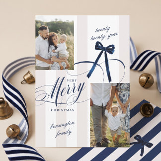 Elegantes Schriftzug Navy-Schleife Frohe Weihnacht Feiertagskarte