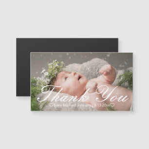 Elegantes Schriftzug Neugeborenes Baby Foto Danke Magnetkarte