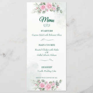 Elegantes Schwan- und Rosa-Rosen-Hochzeitsmenü - 2 Menükarte