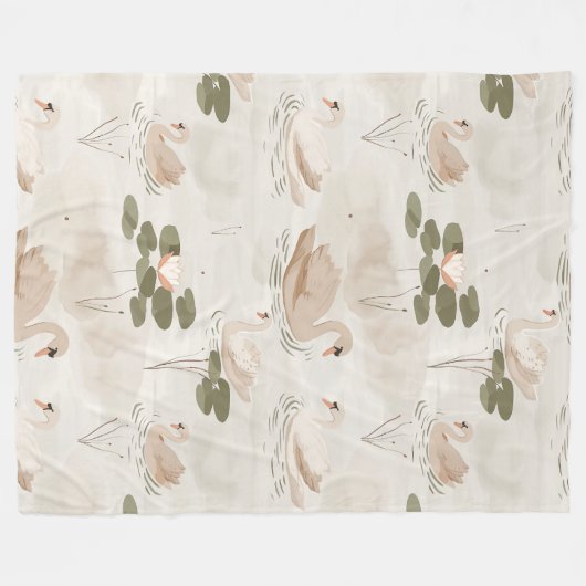 Elegantes Schwanenmuster Fleecedecke (Vorderseite (Horizontal))