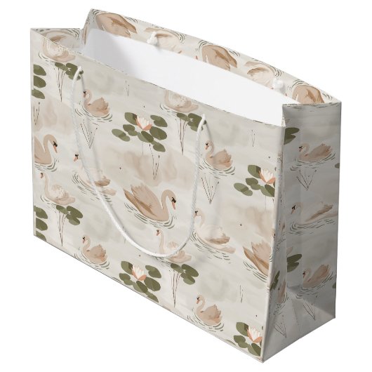 Elegantes Schwanmuster Muster Große Geschenktüte (Rückseite Schrägansicht)