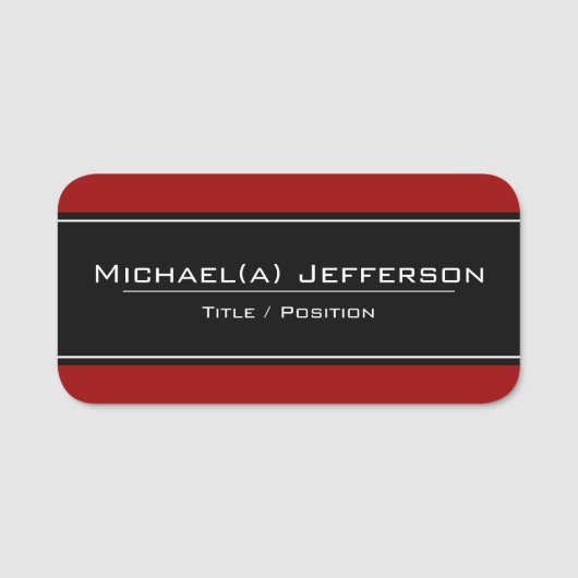 Elegantes Schwarz auf stilvollem dunklem Rot: mode Namensschild (Vorderseite)