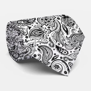 Elegantes Schwarz auf Weiß Florales Paisley-Muster Krawatte