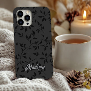 Elegantes Schwarz-Blatt graues Monogramm iPhone 16 Hülle