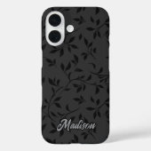Elegantes Schwarz-Blatt graues Monogramm Case-Mate iPhone Hülle (Rückseite)