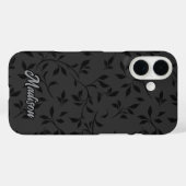 Elegantes Schwarz-Blatt graues Monogramm Case-Mate iPhone Hülle (Rückseite (Horizontal))