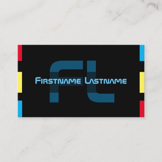 Elegantes, schwarz-blau-gelbes Monogramm Visitenkarte (Vorderseite)