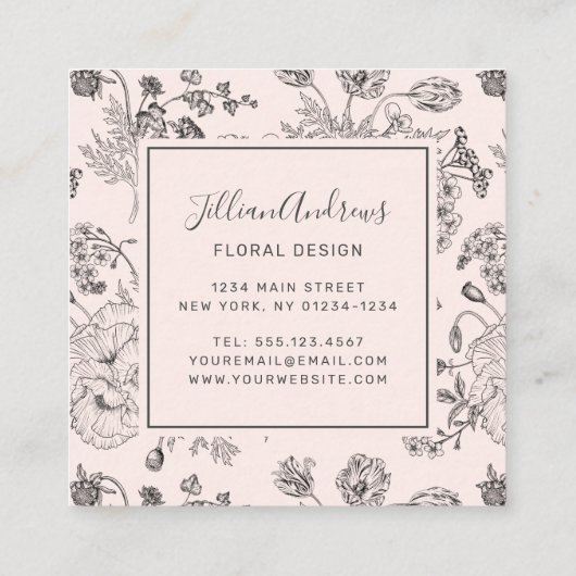 Elegantes Schwarz-Blumen-Design Beruflich Quadratische Visitenkarte (Rückseite)