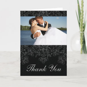 Elegantes Schwarz Blumen wirl Hochzeit Foto vielen Dankeskarte