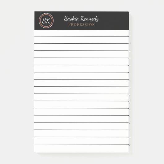 Elegantes Schwarz-Braun-Mix-Berufliches Monogramm Post-it Klebezettel (Vorderseite)