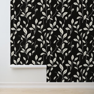 Elegantes Schwarz-Creme-Leaf-Muster Tapete