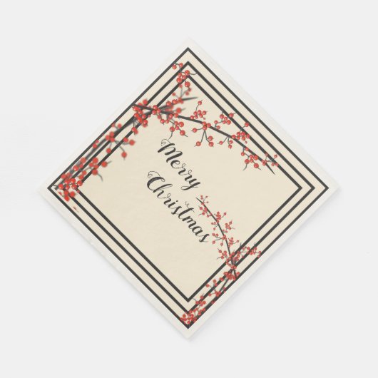 Elegantes Schwarz & Creme mit Roten Bereren Weihna Serviette (Ecke)