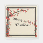 Elegantes Schwarz & Creme mit Roten Bereren Weihna Serviette (Vorderseite)