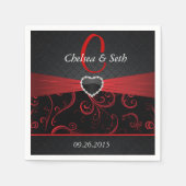 Elegantes Schwarz-Deep-Rot-Flora-Muster Serviette (Vorderseite)