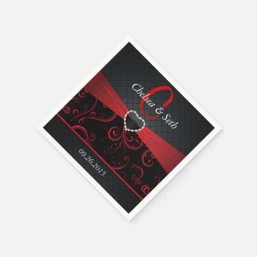 Elegantes Schwarz-Deep-Rot-Flora-Muster Serviette (Ecke)