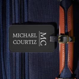 Elegantes Schwarz, einfach Mit Monogramm personali Gepäckanhänger