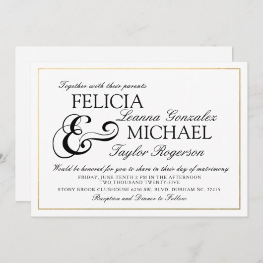 Elegantes Schwarz| Einladung zur Hochzeit im klass (Vorne/Hinten)