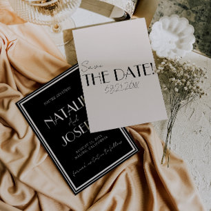 Elegantes Schwarz Elfenbein Alte-Money Whimsical H Save The Date