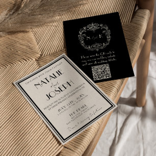 Elegantes Schwarz Elfenbein Altes Geld Retro QR Co Einladung