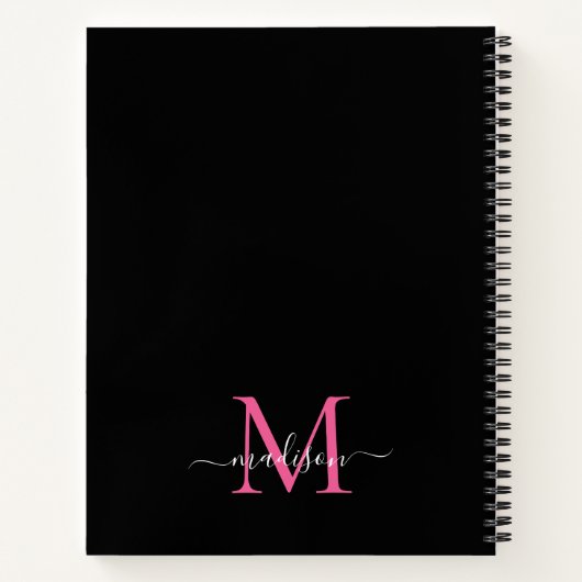 Elegantes, schwarz-farbenes Monogramm-Skriptname R Notizblock (Rückseite)