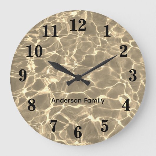 Elegantes Schwarz Fett Zahlen Ozeanisches Foto per Große Wanduhr (Vorderseite)