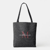 Elegantes Schwarz-Floral-Rotes Skript-Monogramm Tasche (Rückseite)