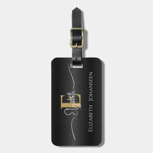 Elegantes Schwarz gebürstetes Metallic Gold Mit Mo Gepäckanhänger (Vorderseite vertikal)