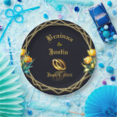 Elegantes schwarz-gelbes Tulpenpapier Pappteller (Party)