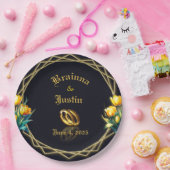 Elegantes schwarz-gelbes Tulpenpapier Pappteller (Party)