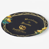 Elegantes schwarz-gelbes Tulpenpapier Pappteller (Schrägansicht)