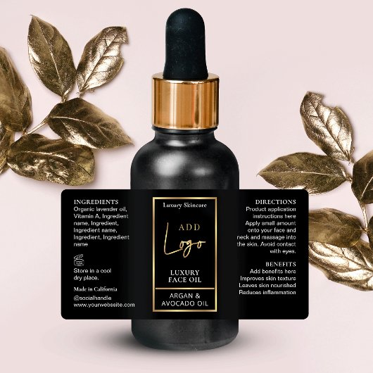 Elegantes Schwarz & Gold 1 OZ Tropfer Flaschenetik Adressaufkleber