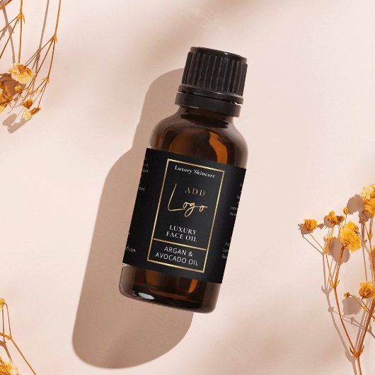 Elegantes Schwarz & Gold 1 OZ Tropfer Flaschenetik Adressaufkleber