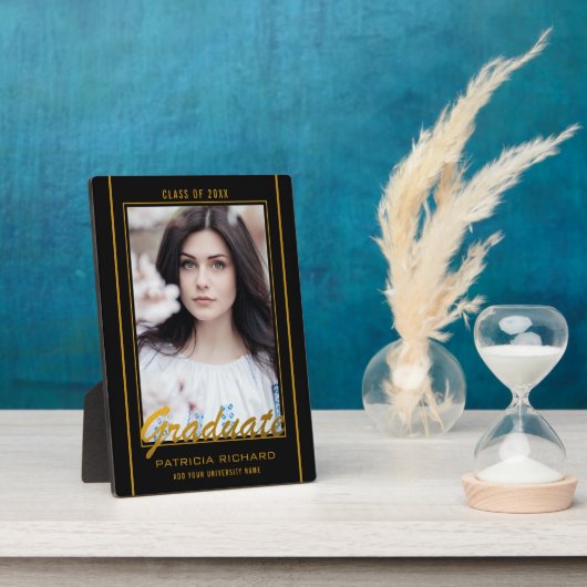 Elegantes Schwarz-Gold-Abschluss-Foto Fotoplatte (Seite)