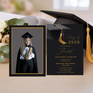 Elegantes Schwarz Gold Abschluss mit Foto Ankündigung