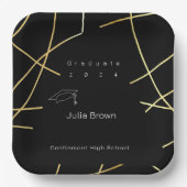 Elegantes Schwarz-Gold-Abschluss-Papier Pappteller (Vorderseite)