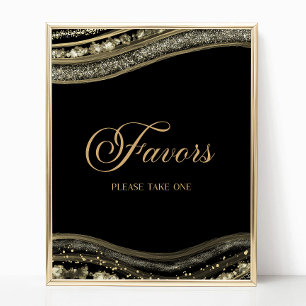 Elegantes Schwarz-Gold-Achat-Partygeschenke-Schild Poster