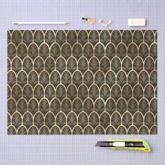 Elegantes Schwarz-Gold Art Deco Design Seidenpapier (Handwerk)