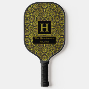 Elegantes Schwarz-Gold Art Deco Fan #3 DIY BG Pickleball Schläger