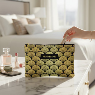Elegantes Schwarz-Gold Art Deco Muster personalisi Zubehörtasche
