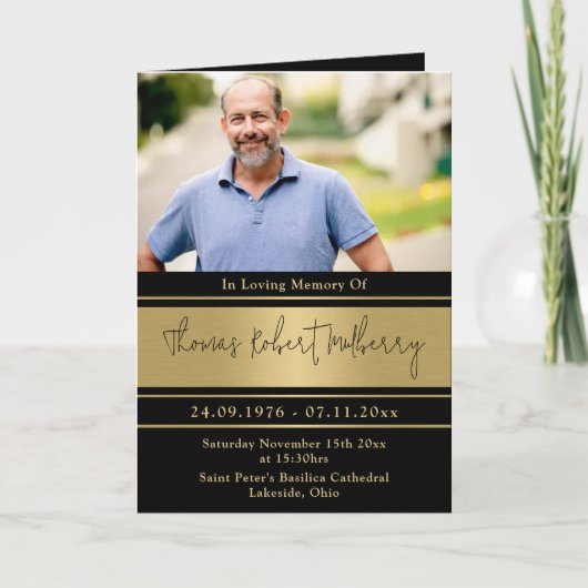 Elegantes Schwarz-Gold-Beerdigung-Programm Programm (Vorderseite)