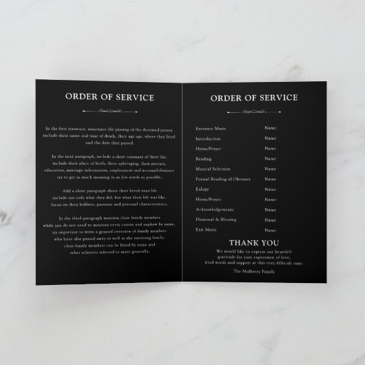 Elegantes Schwarz-Gold-Beerdigung-Programm Programm (Innenseite)