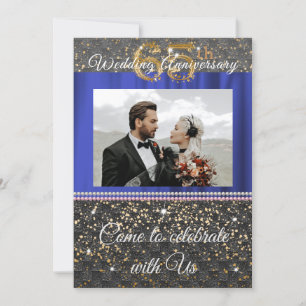 Elegantes Schwarz Gold Blau Seide 65. Hochzeitstag Einladung