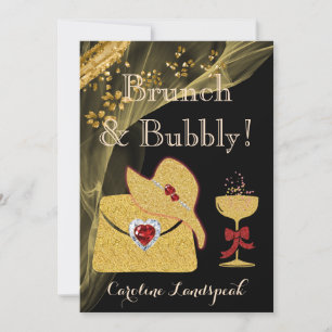 Elegantes Schwarz & Gold Brunch & Bubbly Brautpart Einladung