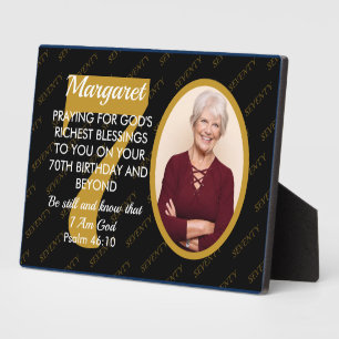 Elegantes Schwarz-Gold Custom-Text-Foto 70. Geburt Fotoplatte
