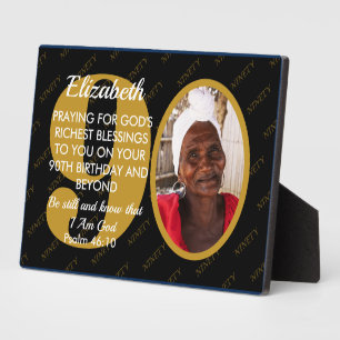 Elegantes Schwarz-Gold Custom-Text-Foto 90. Geburt Fotoplatte