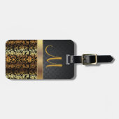 Elegantes Schwarz-Gold-Damask-Design Gepäckanhänger (Vorderseite horizontal)