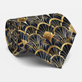 Elegantes Schwarz-Gold-Deko-Fliesen-Muster Krawatte